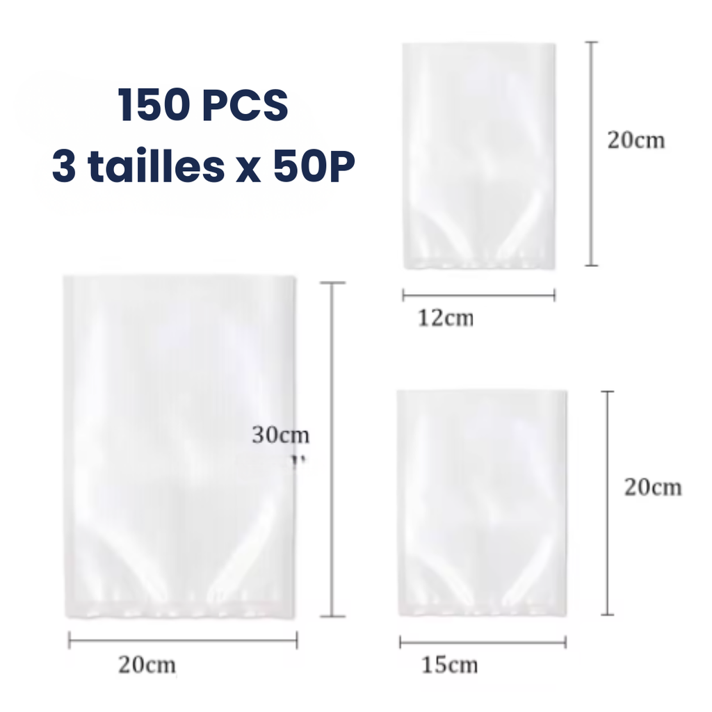 Pack sac de scellage sous vide 150pce 3 tailles (12x20 15x20 20x30)