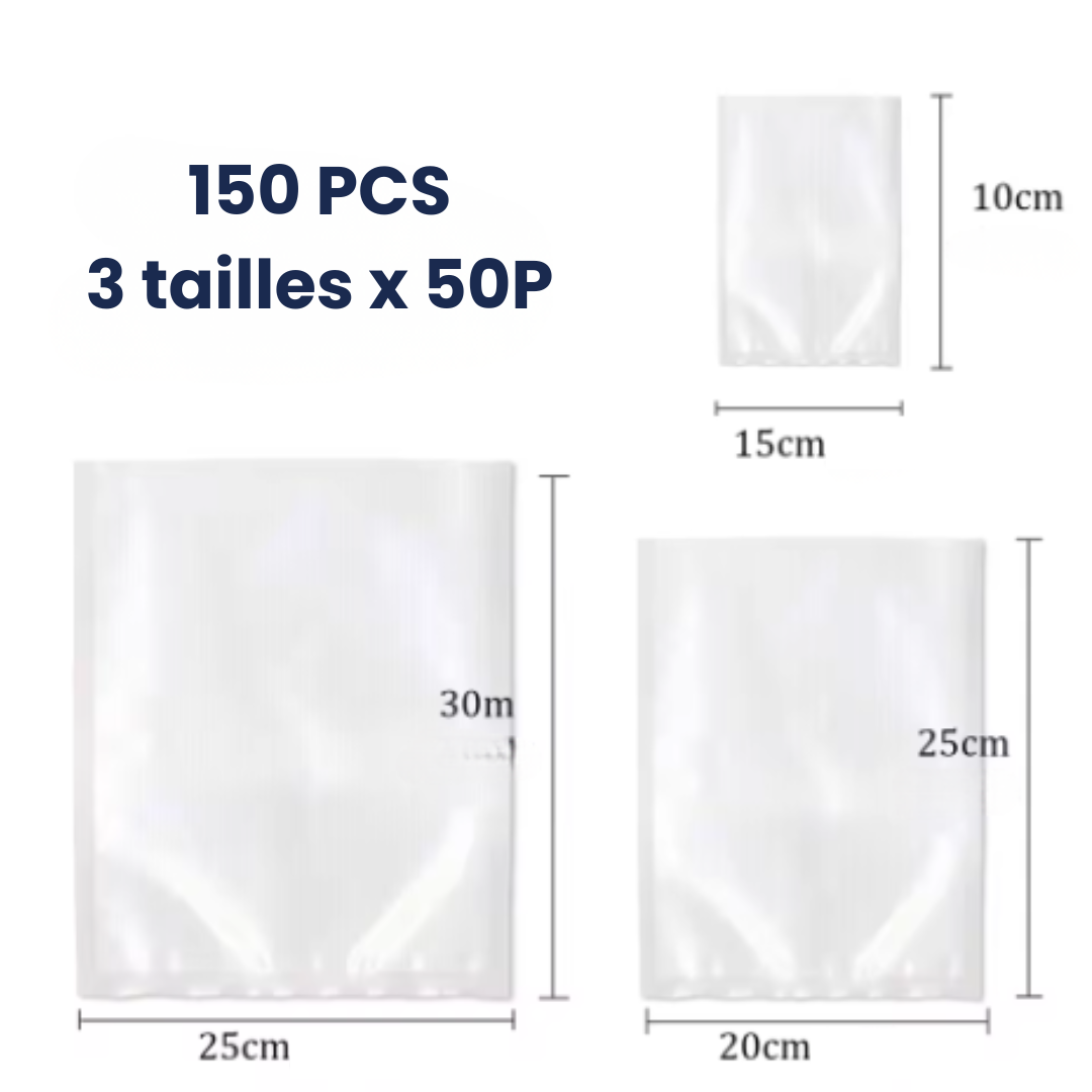 Pack sac de scellage sous vide 150pce 3 tailles (10x15 20x25 25x30)